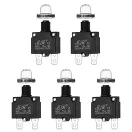 Unique Bargains - 5pcs 15A Push Button Circuit Breaker, 125/250V AC,32V DC, Manual Reset Thermal Overload Protector, Waterproof Caps - Black