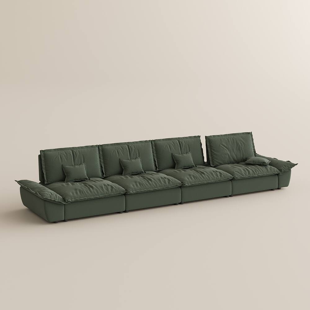 Alt View 7. POVISON - 182.67" Modern Deep Sofa with Adjustable Backrest - Green Suede Fabric.