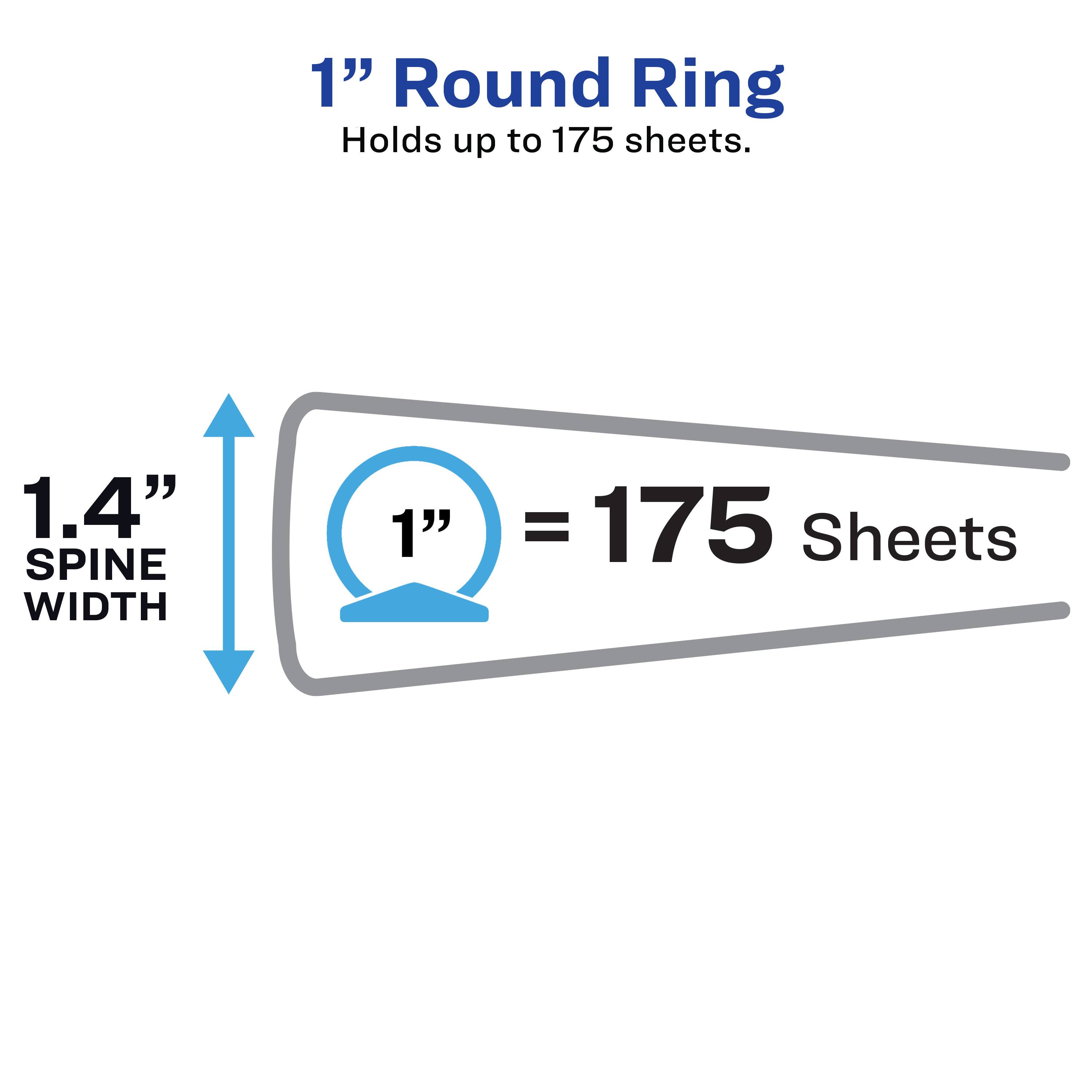 1" Round Ring  
Holds up to 175 sheets.  

1.4" SPINE WIDTH  
1" = 175 Sheets