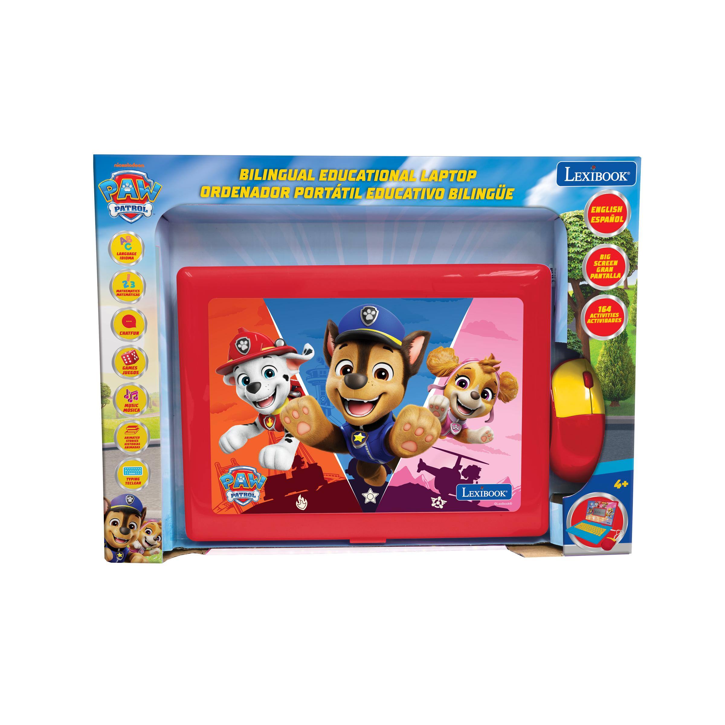 BILINGUAL EDUCATIONAL LAPTOP  
ORDENADOR PORTÁTIL EDUCATIVO BILINGÜE  

LEXIBOOK  
ENGLISH ESPAÑOL  

LAINSANGE WORK 23 PROTERNATION AUTONET  
BIG SCREEN GRAN PANTALLA  
164 ACTIVITIES ACTIVIDADES  
CHATFOR  
GAMES JUEGOS  
MUSIC MÚSICA  
COMETE 100 MUSTORY UNIMAGES  
SOCILIGAR  
PAH PATROL  

LEXIBOOK Cludions