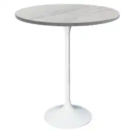 LeisureMod - Verve 27 Inch Round Bar Height Table with Marbleized White Laminated Top and White Base, Modern Bistro Pub Table - White Marbleized