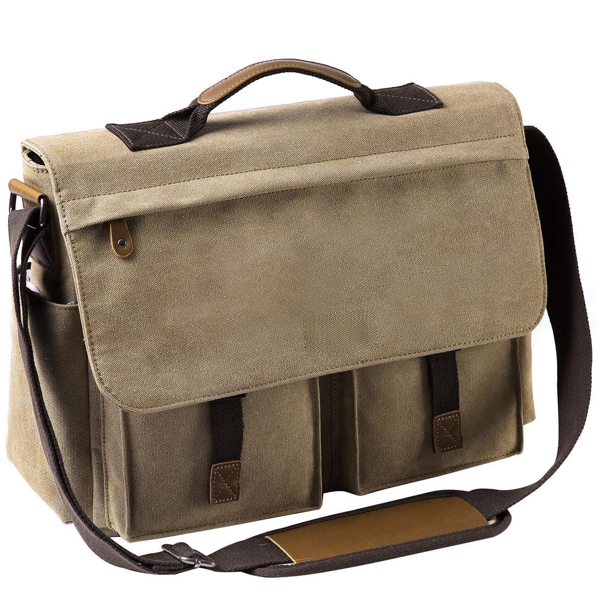Skar Audio - Messenger Bag For Men Vintage Water Resistant Canvas Satchel 14 15.6 Laptop Briefcase VINATGEWATER RESISTANT: - 15.6inch-camel