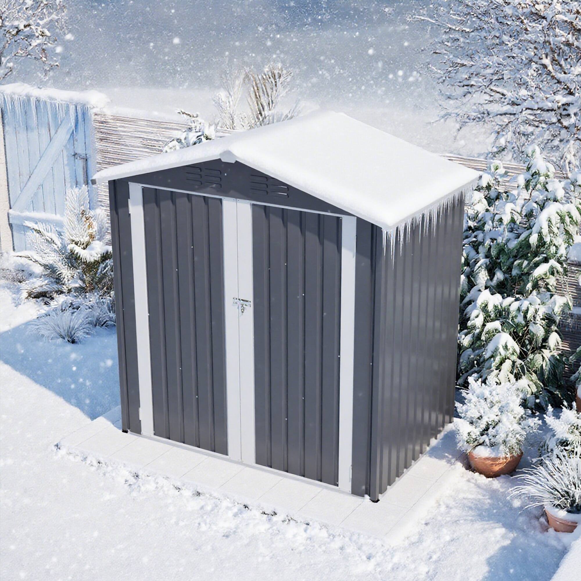 Alt View 4. Loheer - 6'x4' Metal Outdoor Storage Shed with Sloped Roof and Lockable Door - Gray.