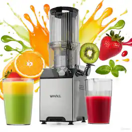 WHALL - Cold Press Juicer Machine, Slow Juicer, High Juice Yield, Stainless Steel Masticating Juicer - Silver
