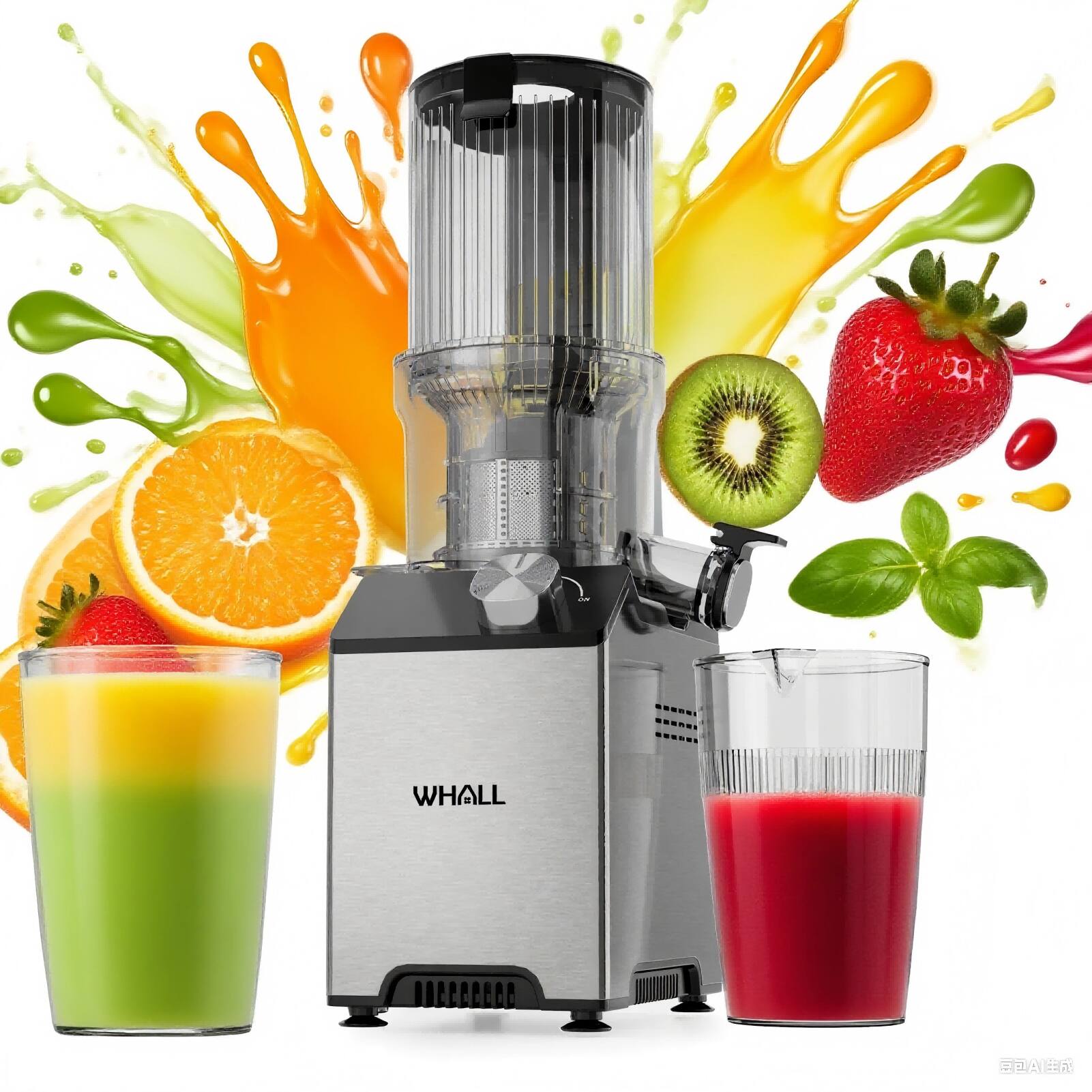 Front. WHALL - WHALL Cold Press Juicer Machine, Slow Juicer, High Juice Yield, Stainless Steel Masticating Juicer - Silver.