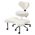 Front. Pinmoco - Ergonomic Cross-Legged Swivel Chair, Adjustable Height Meditation Chair with Back Support - Off-White.