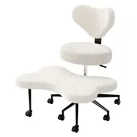 Pinmoco - Ergonomic Cross-Legged Swivel Chair, Adjustable Height Meditation Chair with Back Support - Off-White - Front_Zoom