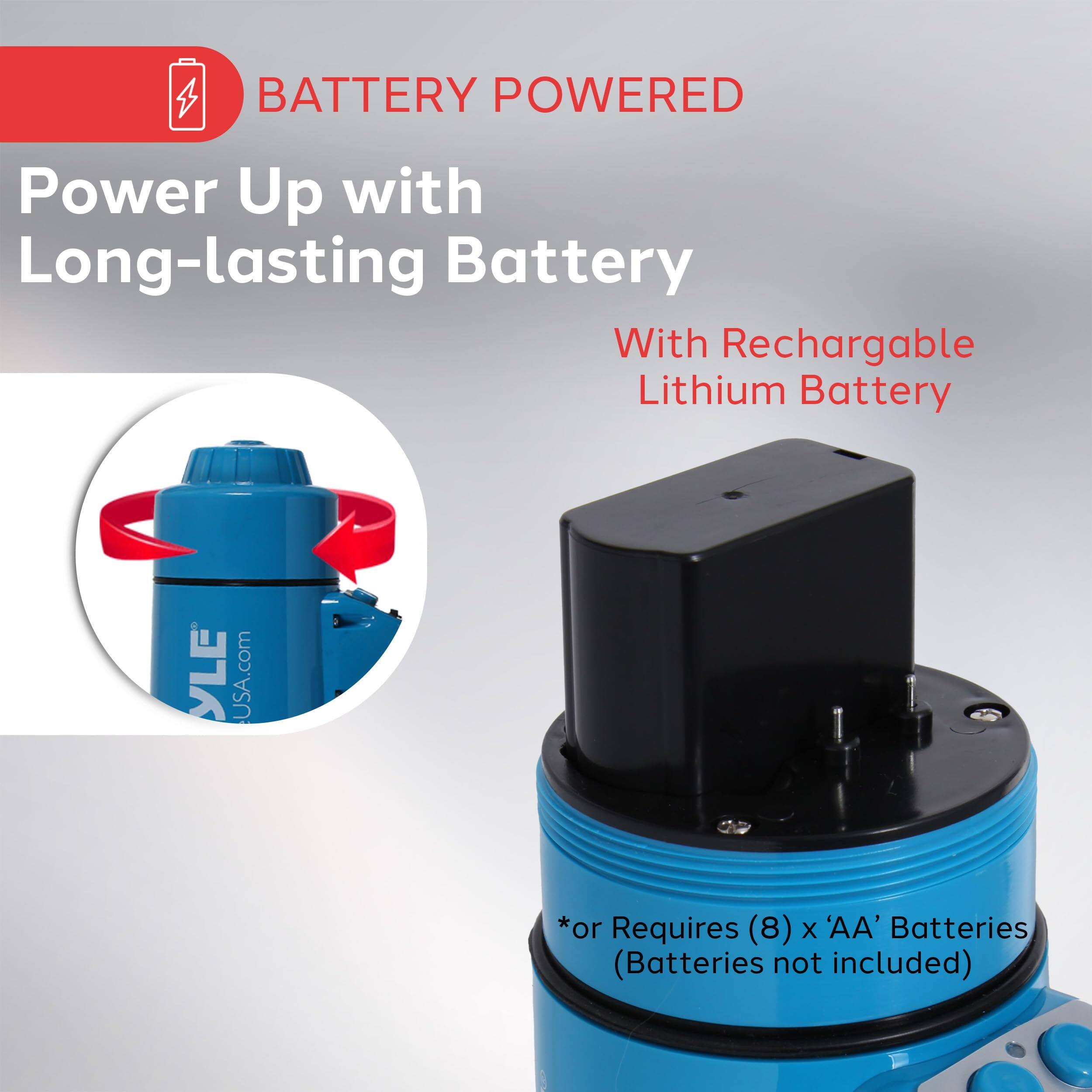 BATTERY POWERED  
Power Up with Long-lasting Battery  
With Rechargeable Lithium Battery  

*or Requires (8) x 'AA' Batteries (Batteries not included)