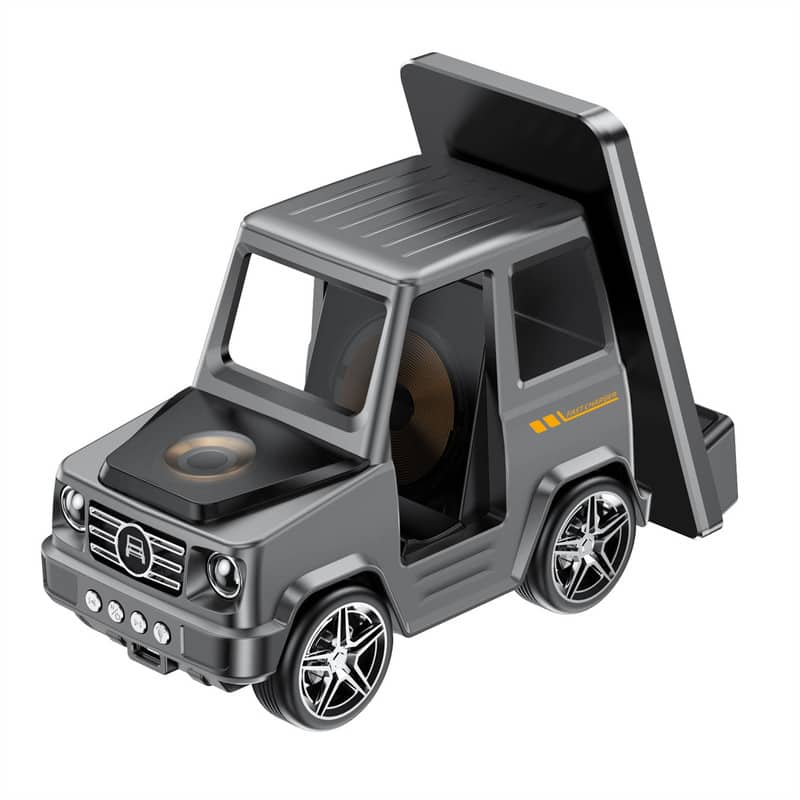 SKRAN - 3-in-1 Car-Shaped Alarm Clock Speaker Wireless Charger - Wireless Charging Stand for Phone, Earphones and Watch - Gray