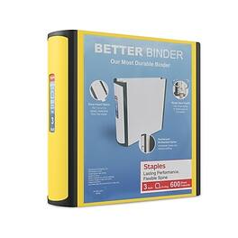 Staples - 3" 3-Ring Better Binder, D-Ring - Yellow