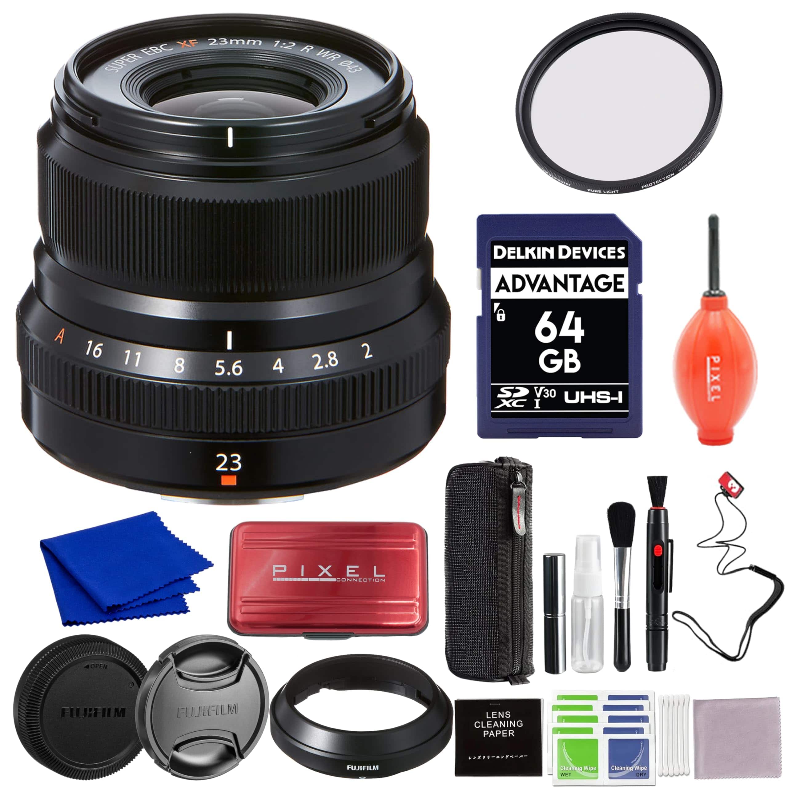 Fujifilm - XF 23mm f/2 R WR Lens (Black) with 43mm Protection Filter, 64GB SD Card, Capkeeper and More Accessories price history on PriceWatchPro