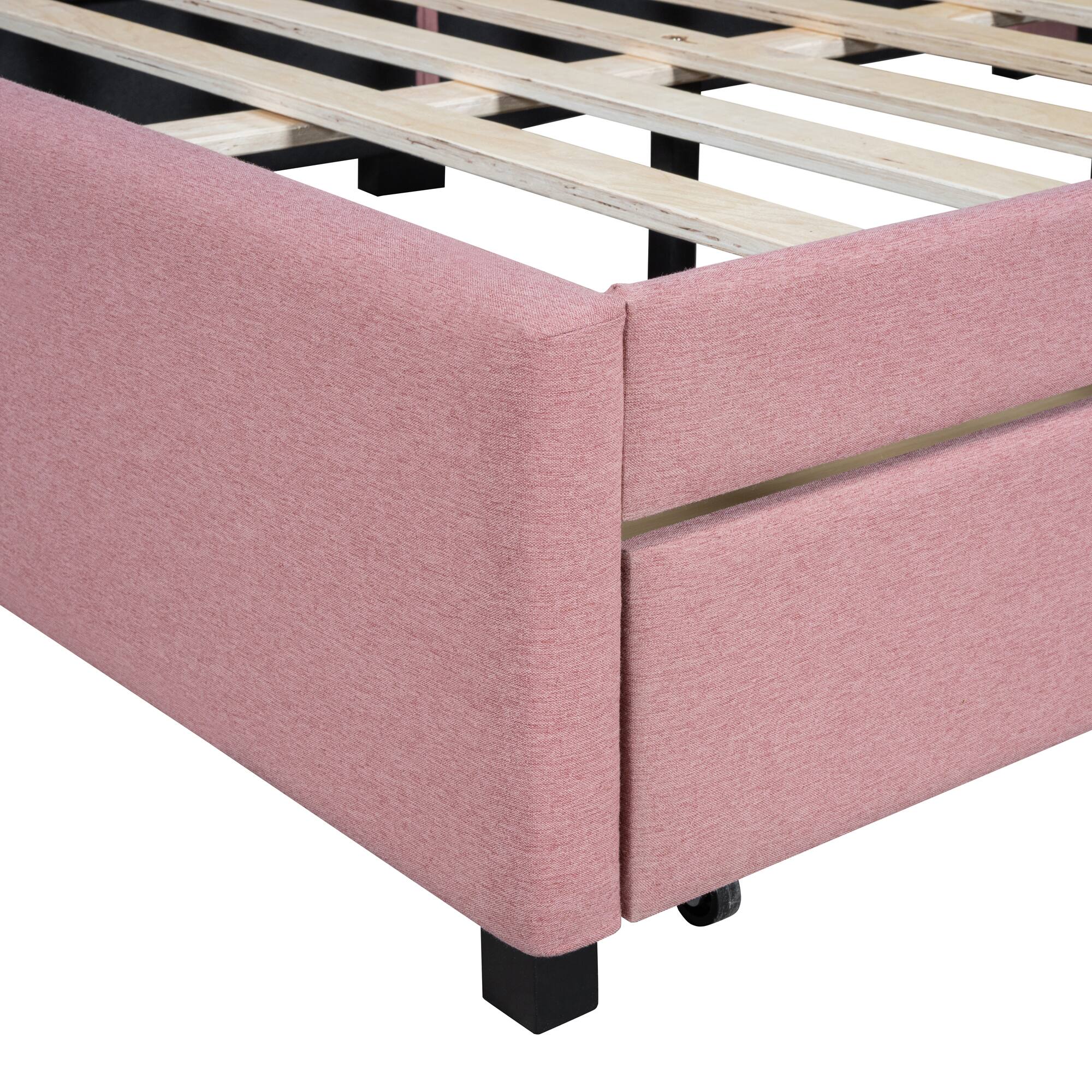 Alt View 6. Tiramisubest - Full Size Upholstered Daybed with 2 Storage Drawers Sofa Bed Frame No Box Spring Needed, Linen Fabric (Pink) - Pink.