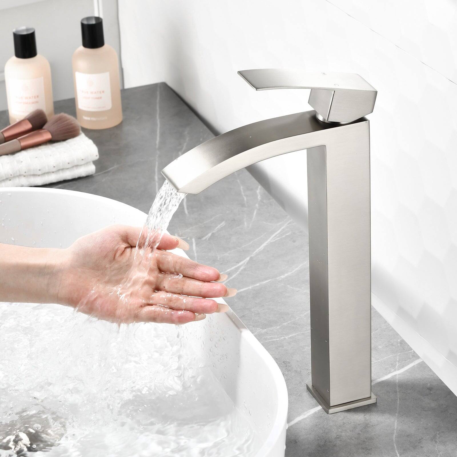 Alt View 4. Boyel Living - Brushed Faucet SUS304 Waterfall Spout cUPC Cartridge 60cm Supply Line Pop Up Drain - Brushed Nickel.