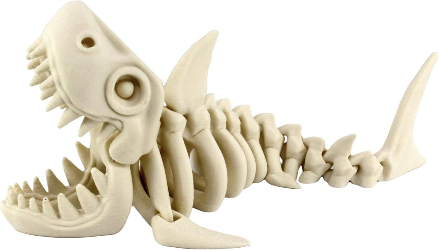 JuzToys - 3D Printed Skeleton Megalodon, Prehistoric Collectible Articulating Dinosaur Figurine Desk Decoration by PowerTRC - White