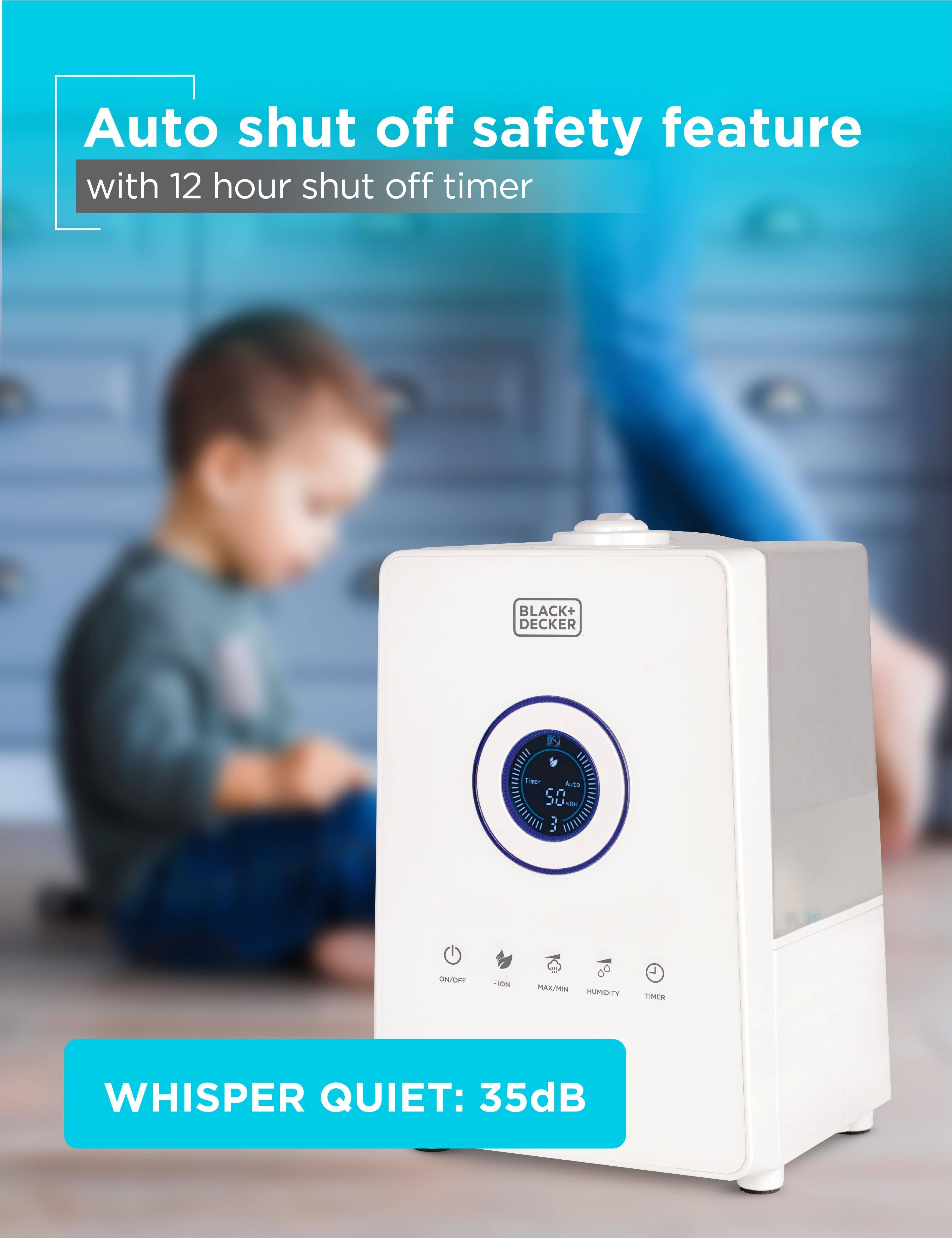 Auto shut off safety feature with 12 hour shut off timer. BLACK+DECKER 1 Toter Auto. Whisper Quiet: 35dB.