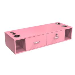 Winado - Wall Mount Salon Styling Station with 2 Lockable Drawers & 2 Side Open Space & Hair Dryer Holders for Barbershop, Beauty - Pink