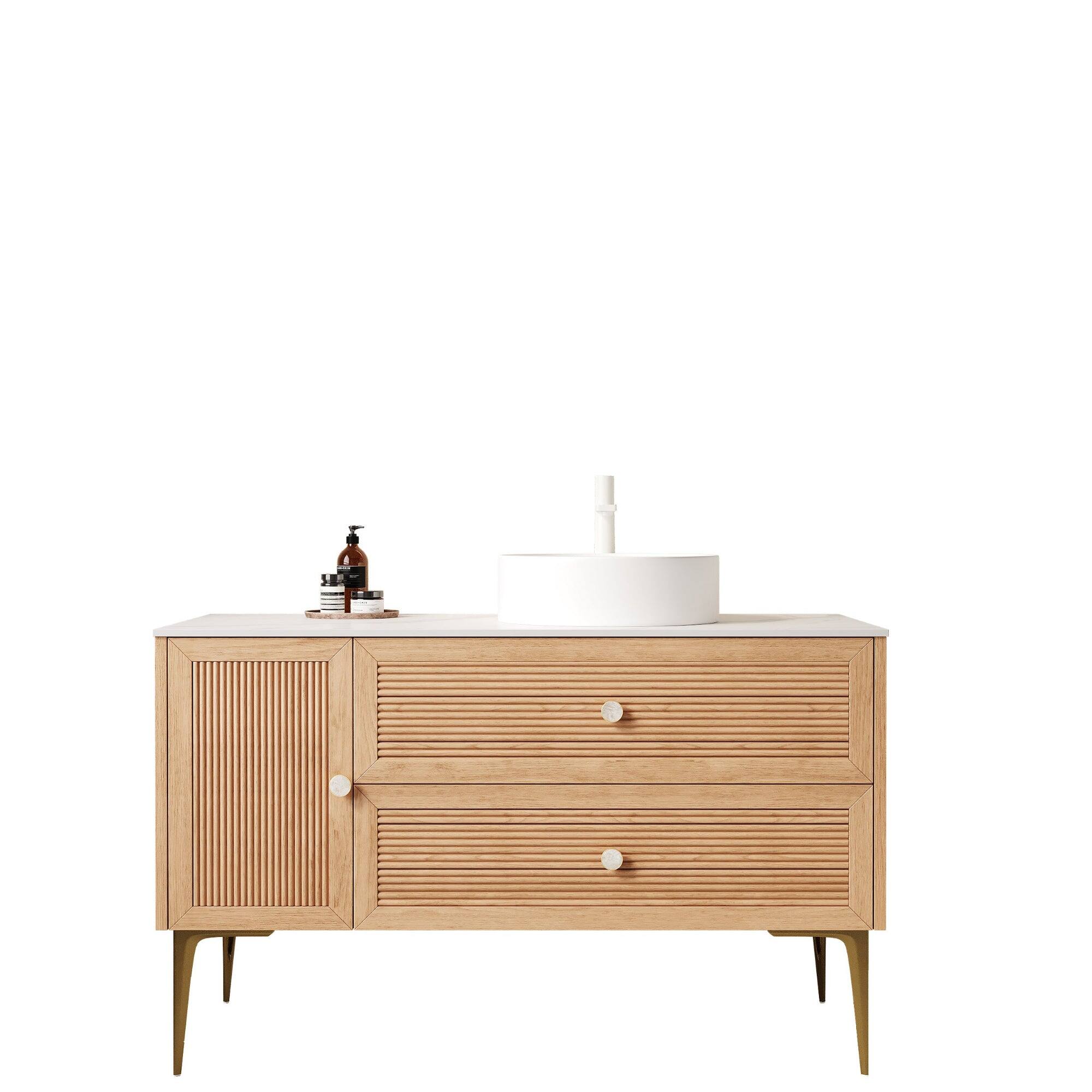 Alt View 4. Boyel Living - 48 Bathroom Vanity with 4 Metal Legs One Door 2 Drawers White Ceramic Basin Oak - White+Oak.
