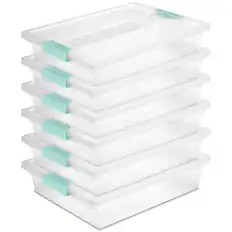 Front. Sterilite - Sterilite 5.7 Qt. Large Plastic Stackable Storage Bin w/ Clear Latch Lid, 6 Pack - Clear.