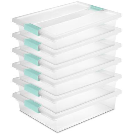 Front. Sterilite - Sterilite 5.7 Qt. Large Plastic Stackable Storage Bin w/ Clear Latch Lid, 6 Pack - Clear.
