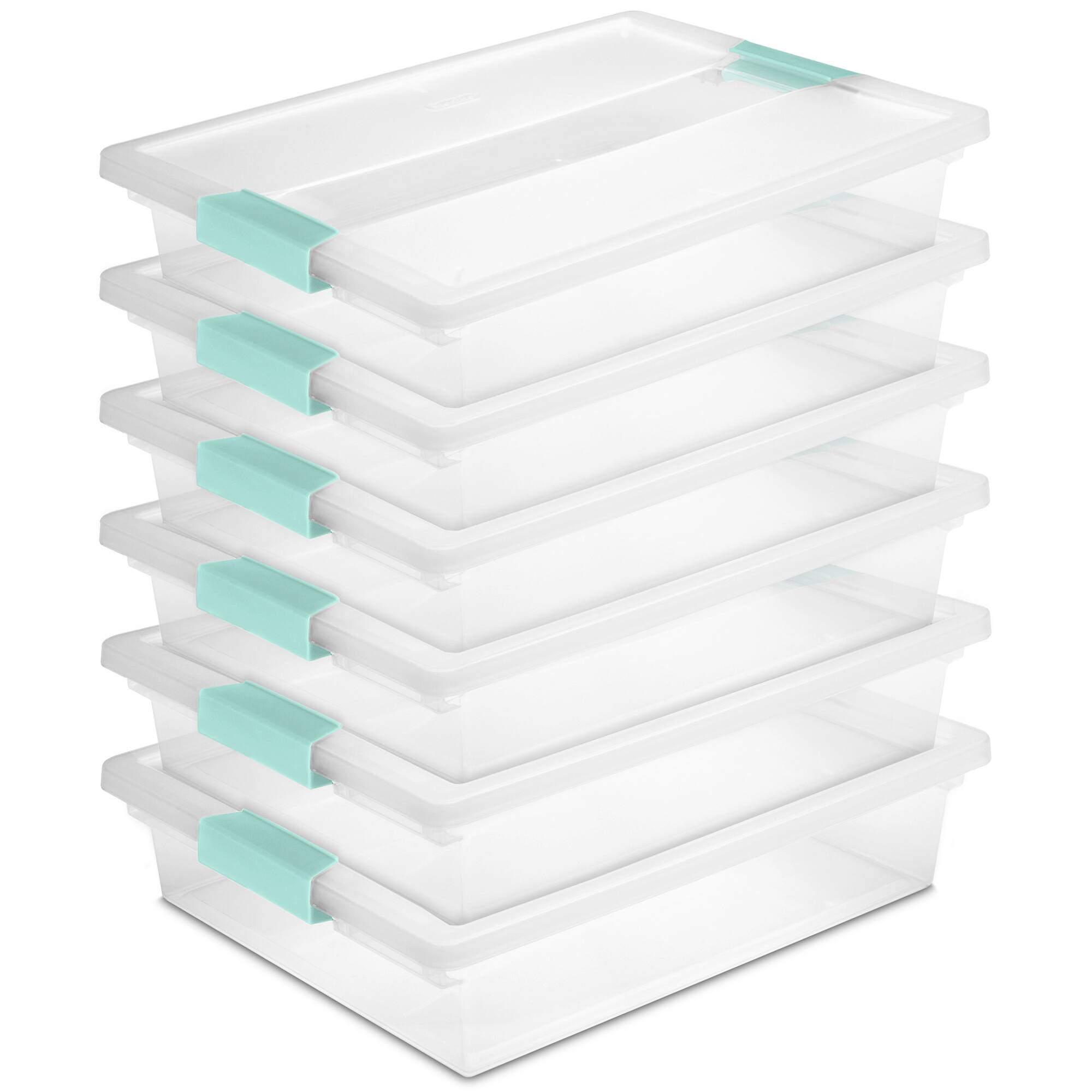 Sterilite - 5.7 Qt. Large Plastic Stackable Storage Bin w/ Latch Lid, 6 Pack - Clear