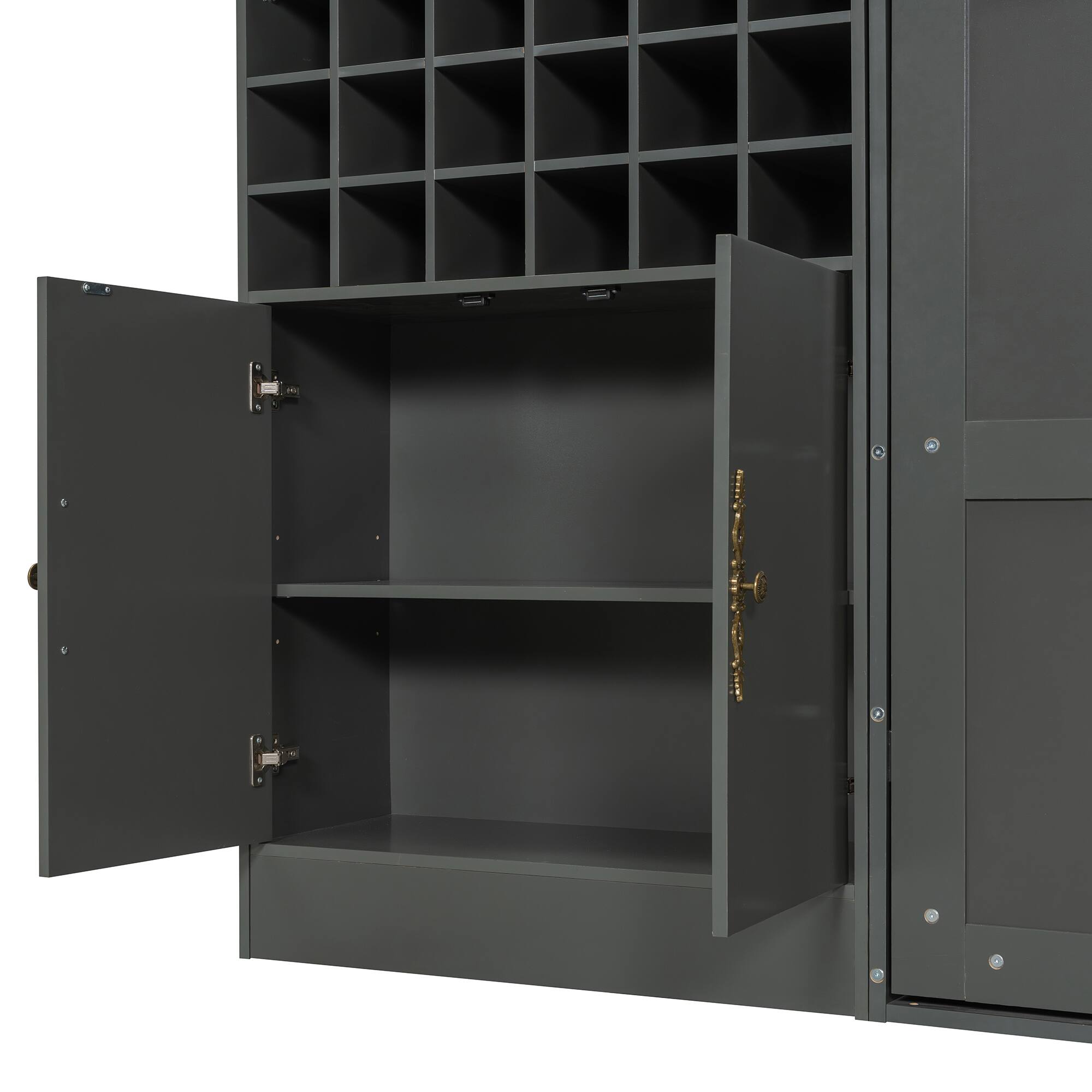 Alt View 5. Anysun - Queen Size Murphy Bed Wall Bed with Sofa , Shelves USB & Light - Gray.