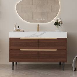 Boyel Living - 35.4 In Modern Bathroom Vanity Undermount Sink Sintered Stone Top Solid Wood - Walnut