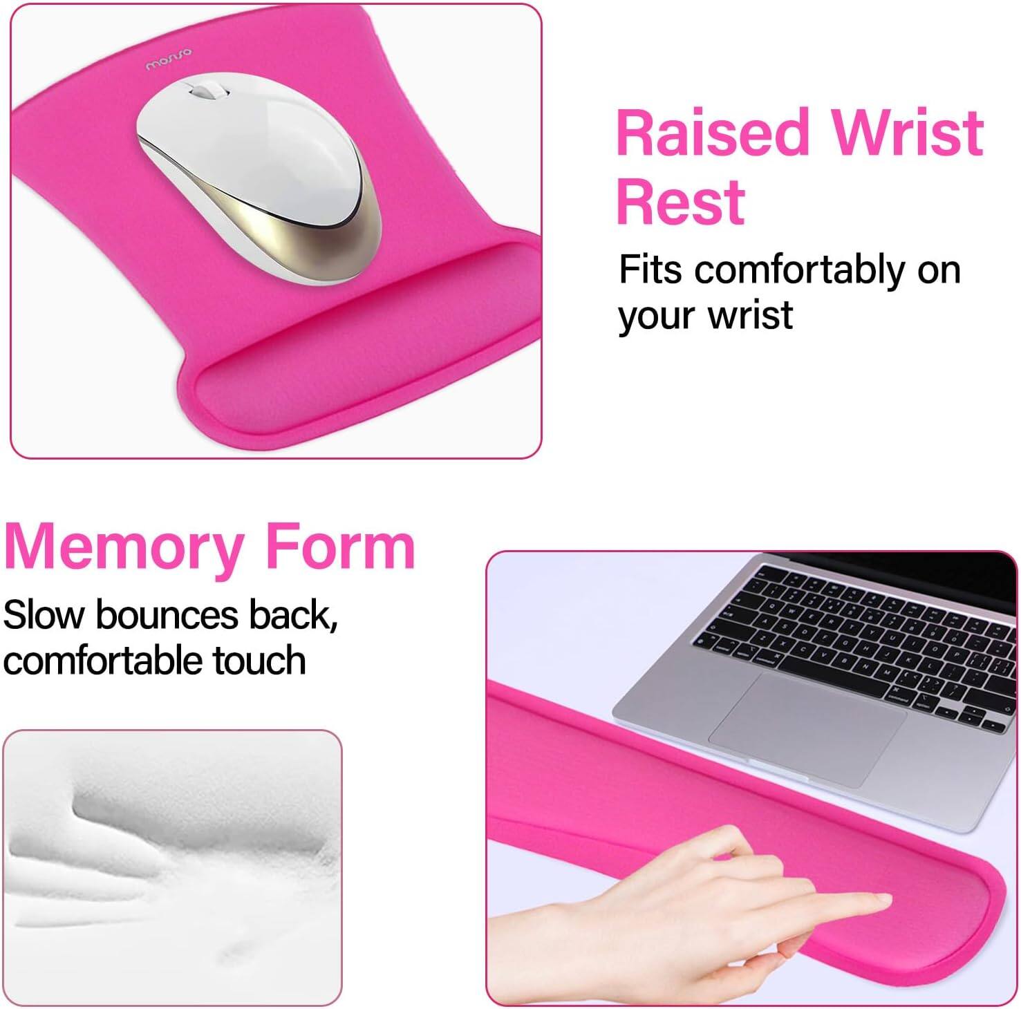 Raised Wrist Rest  
Fits comfortably on your wrist  

Memory Form  
Slow bounces back, comfortable touch
