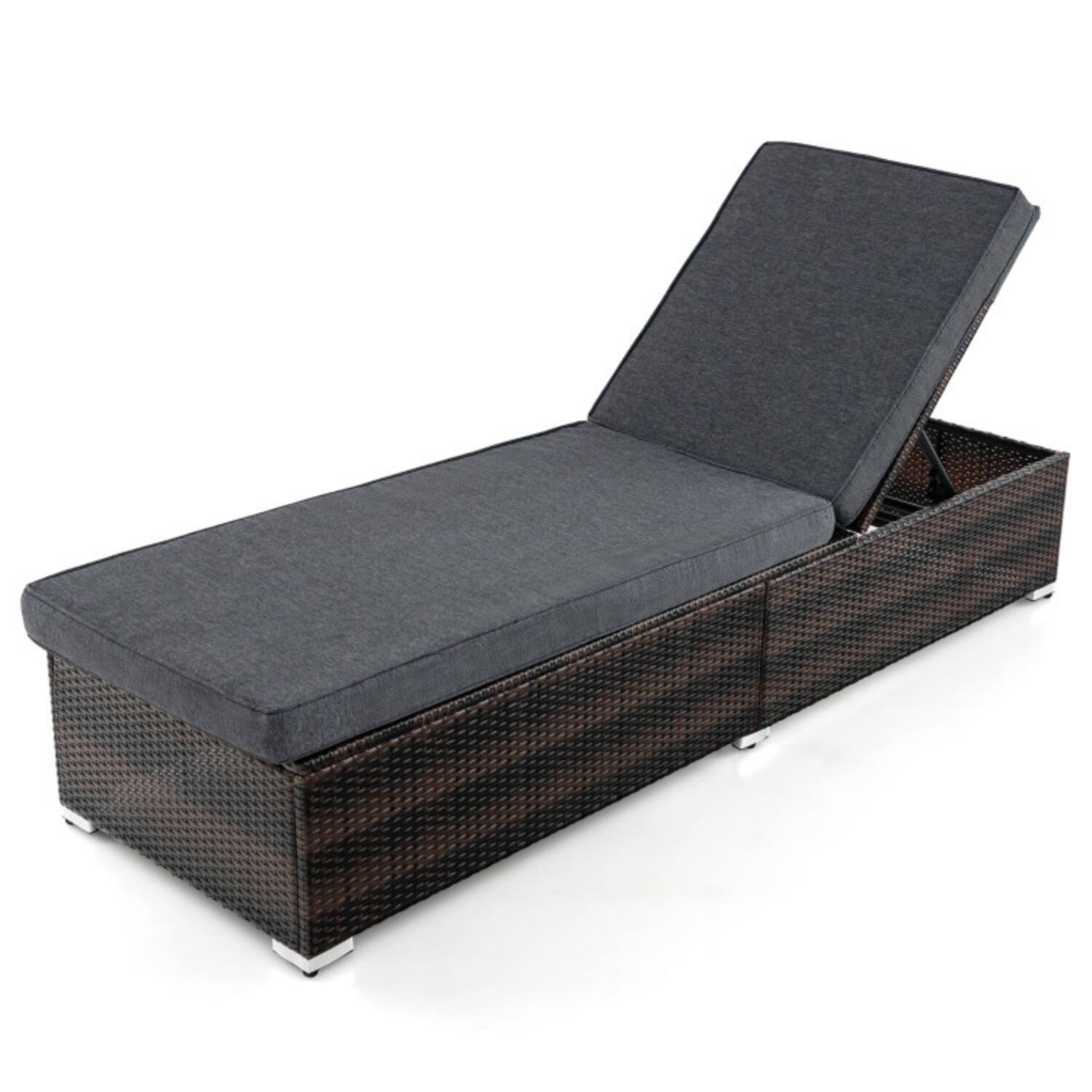 Alt View 3. Mondawe - 75" Patio Wicker Lounge Chair w 4-Level Backrest & Long Cushion 330 lbs PE Rattan - Mix Brown+Gray.