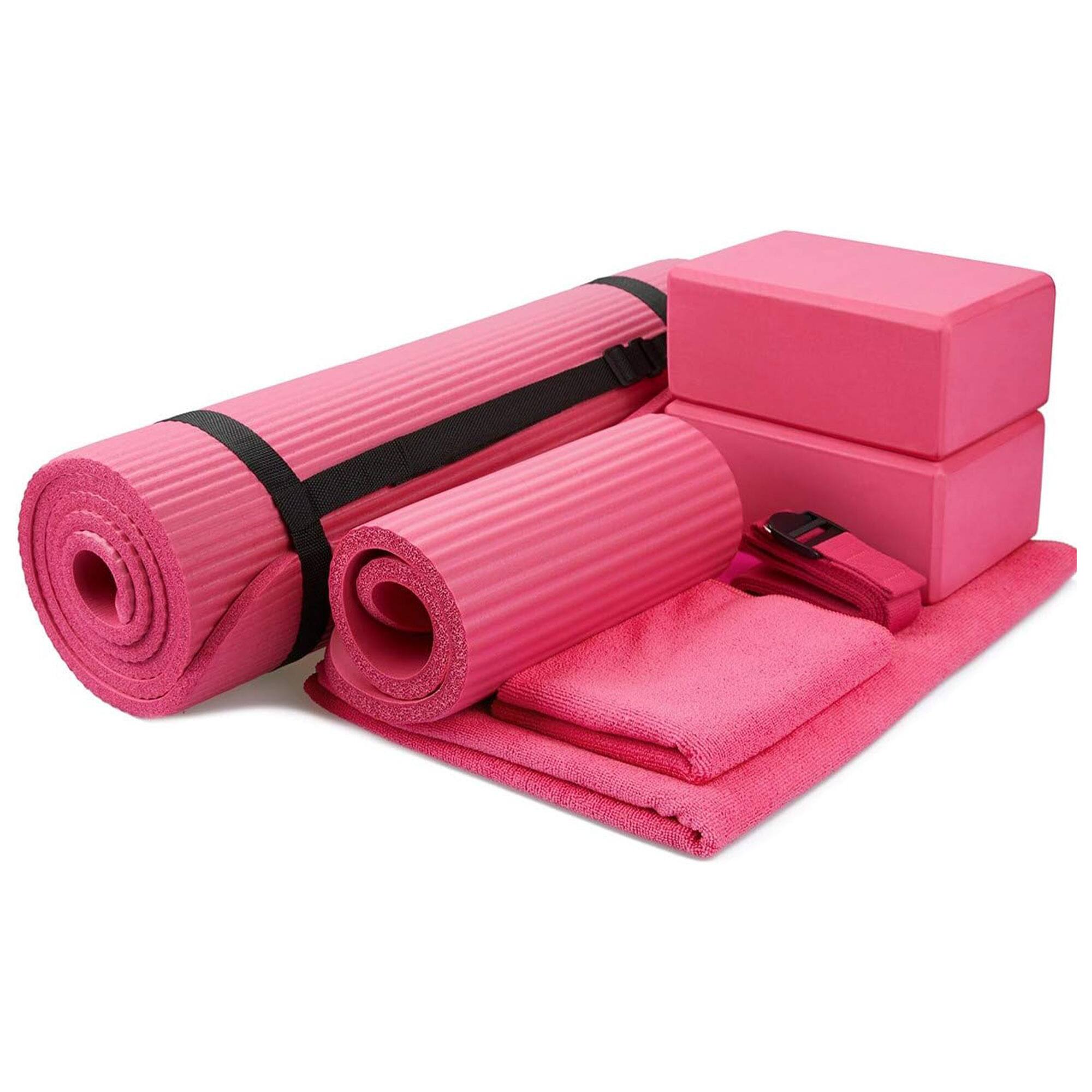 BalanceFrom Fitness - 7 Piece Yoga Set with Mat, Stretch Strap & Knee Pad - Pink