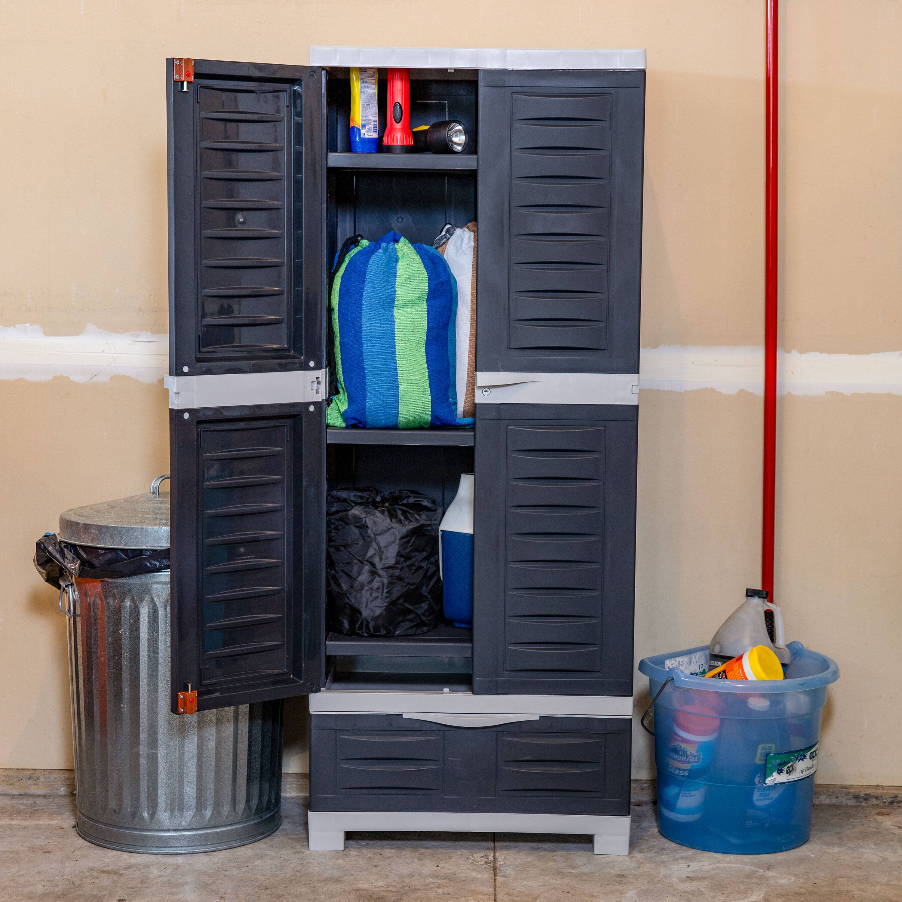 Alt View 7. Sunnydaze - Lockable Storage Cabinet with 3 Adjustable Shelves - Charcoal.