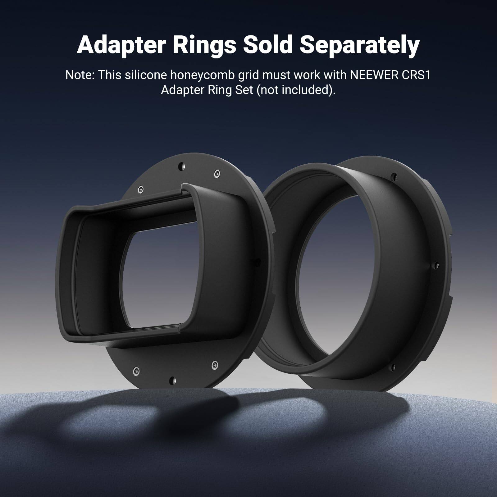 Adapter Rings Sold Separately

Note: This silicone honeycomb grid must work with NEEWER CRS1 Adapter Ring Set (not included).