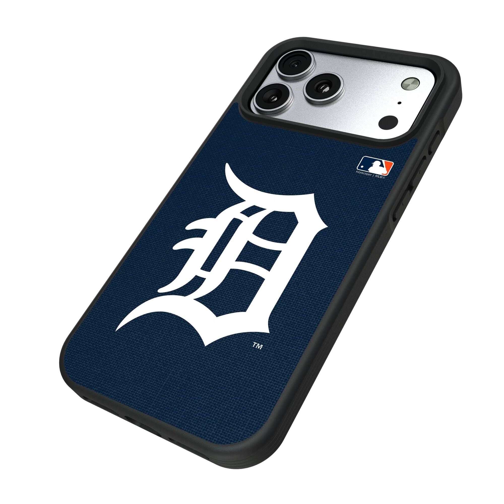 Alt View 1. Keyscaper - Detroit Tigers iPhone Solid Design Bump Case - 15 Plus - Multicolor.