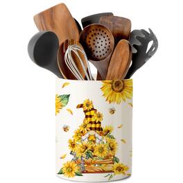 Paradigms Interiors - Christmas Kitchen Decor Ceramic Utensil Holder Cute Snowman Utensils Xmas Crock For Rustic Farmhouse Indoor - Sunflower gnome02