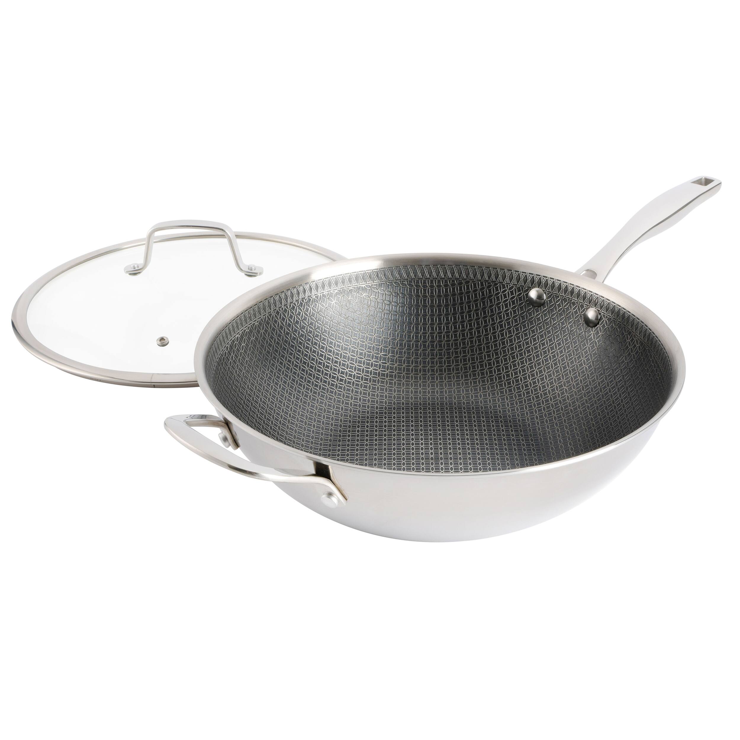 Alt View 4. Kenmore - Kenmore Elite Luke 12 Inch Non-Stick Tri-Ply Stainless Steel Wok with Glass Lid - Silver.