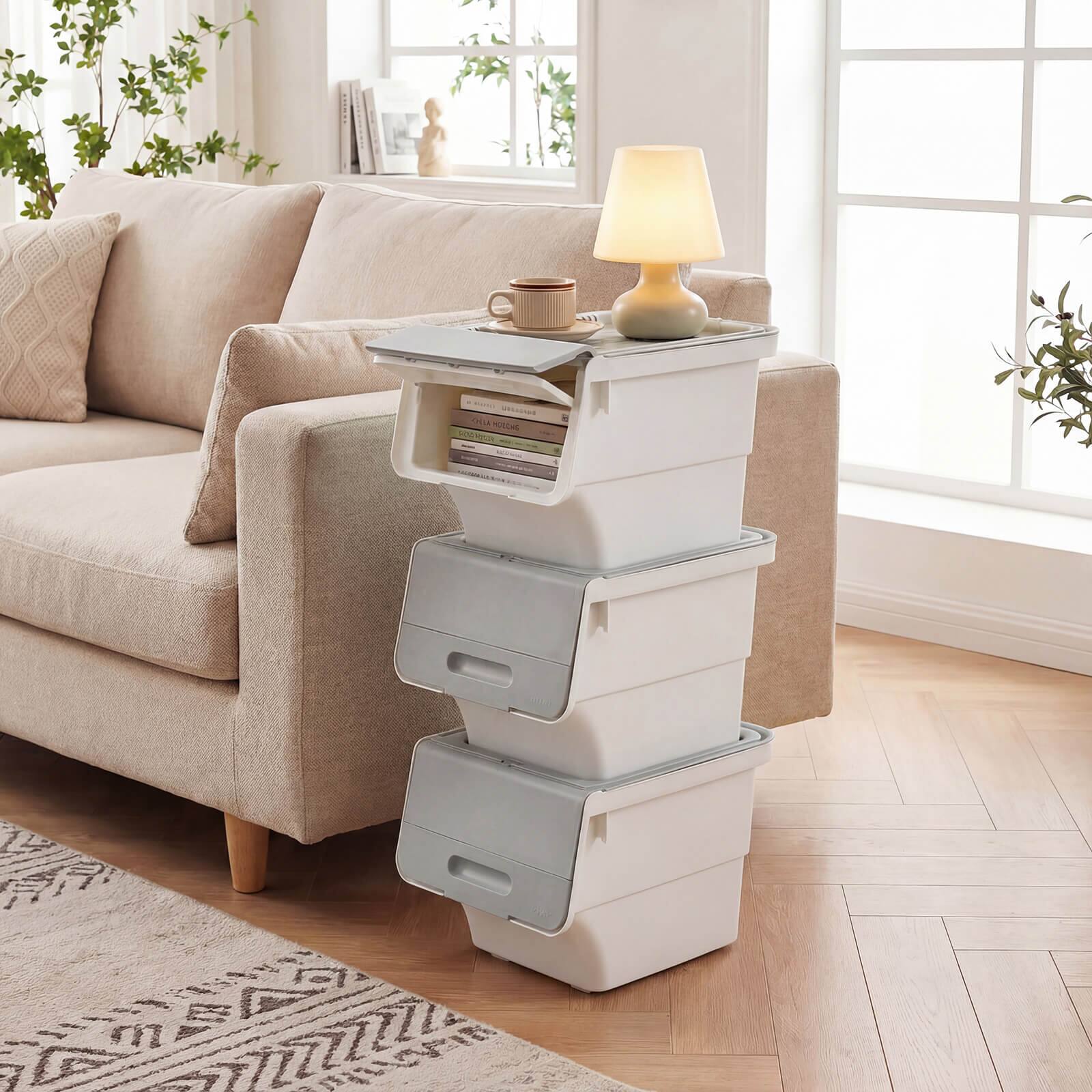 Alt View 3. Costway - Costway 3 PCS Storage Bins on Wheels with Stay-Open Lid for Kitchen Bedroom Laundry Closet - White + Gray.