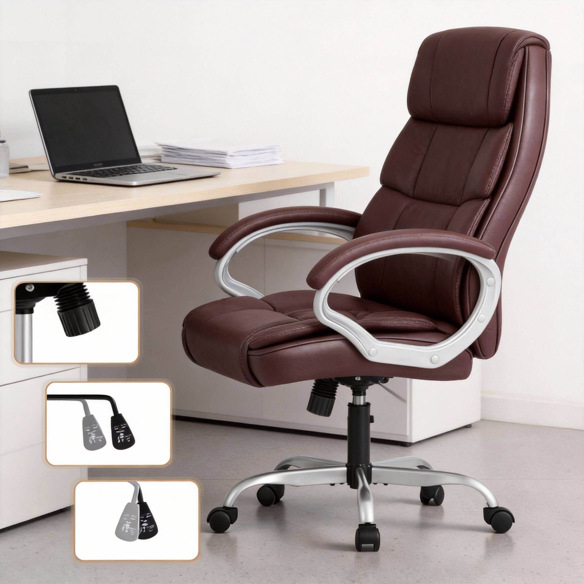 Alt View 2. Frangdom - High Back PU Leather Ergonomic Swivel Office Chair with Lumbar Support - Gray 300 lb.