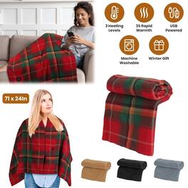 Loheer - Wearable Heated Shawl With Zipper 71x24 Inch Electric Throw Wrap - Christmas