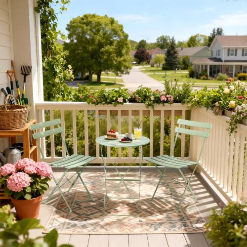 Alt View 10. Winado - 3 Piece Folding Bistro Table Chairs Dining Set Weather-Resistant for Indoor/Outdoor - Light Green.