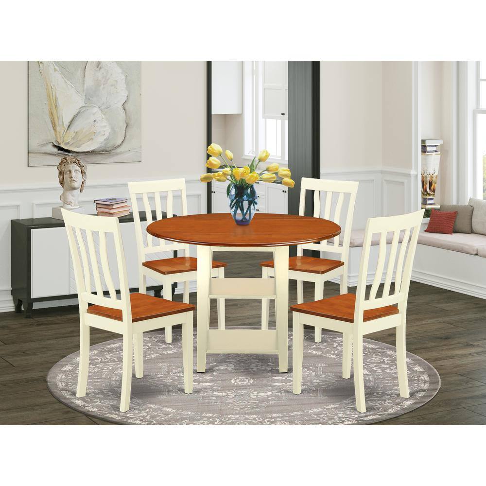 Back. East West Furniture - Dining Room Set Buttermilk & Cherry - Brown.