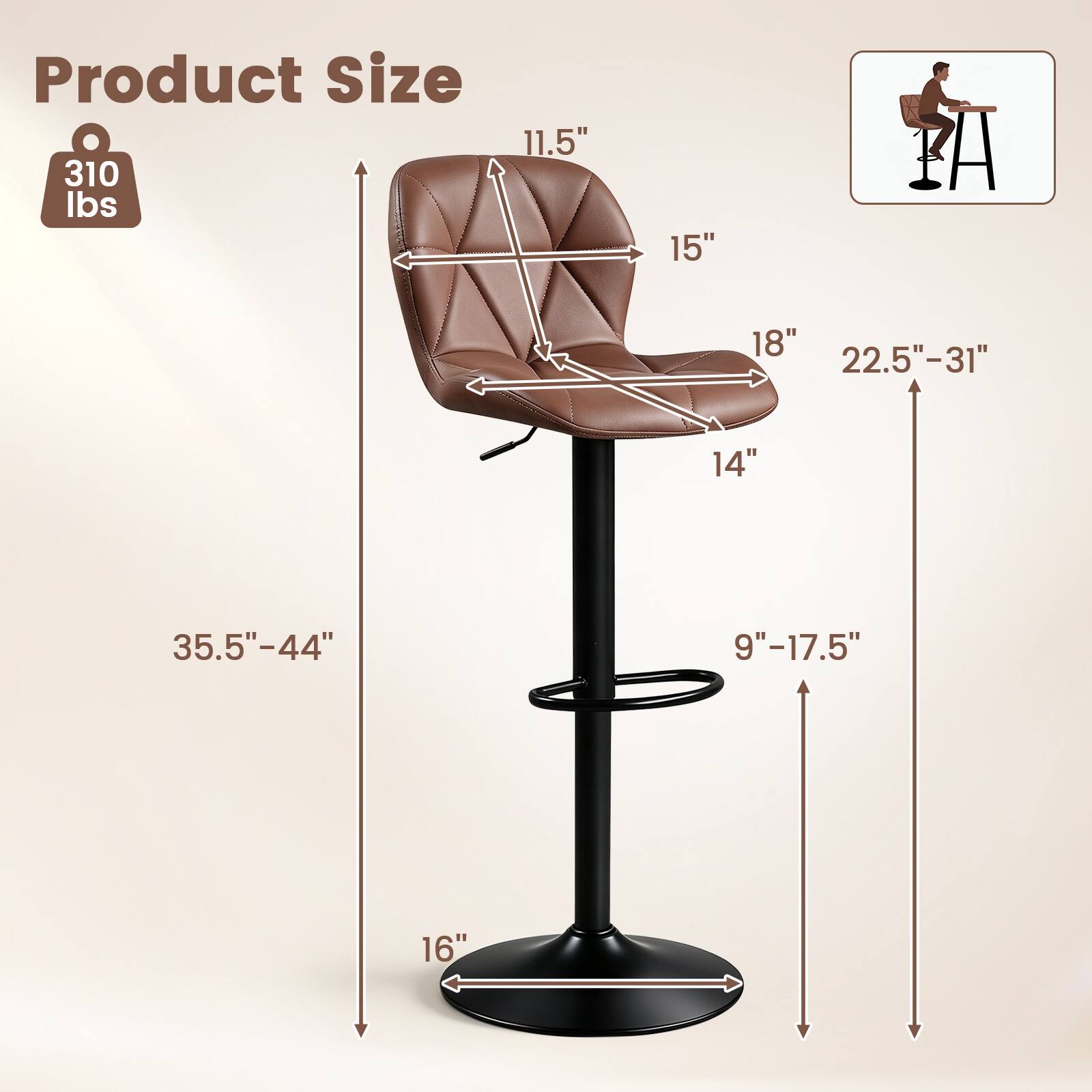 Gymax 4PCS Upholstered Swivel Bar Stools w/Adjustable Height Curved ...