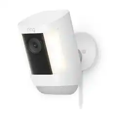 Front. Ring - Spotlight Cam Pro, Plug-In with 2K Video and Ring Vision, LED Lights, Dual-Band Wifi, and 3D Motion Detection - White.