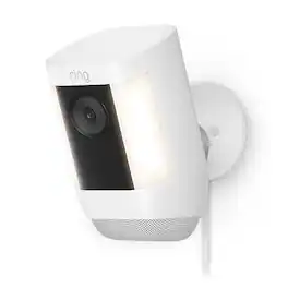 Spotlight Cam Pro, Plug-In with 2K Video and Ring Vision, LED Lights, Dual-Band Wifi, and 3D Motion Detection - White