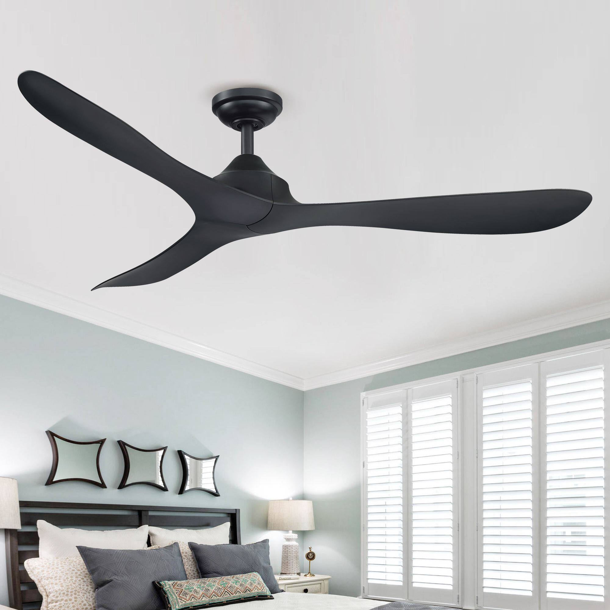 Back. Parrot Uncle - 56 in. Modern Black Propeller 3-Blade Ceiling Fan with Remote Control without Light - Black.