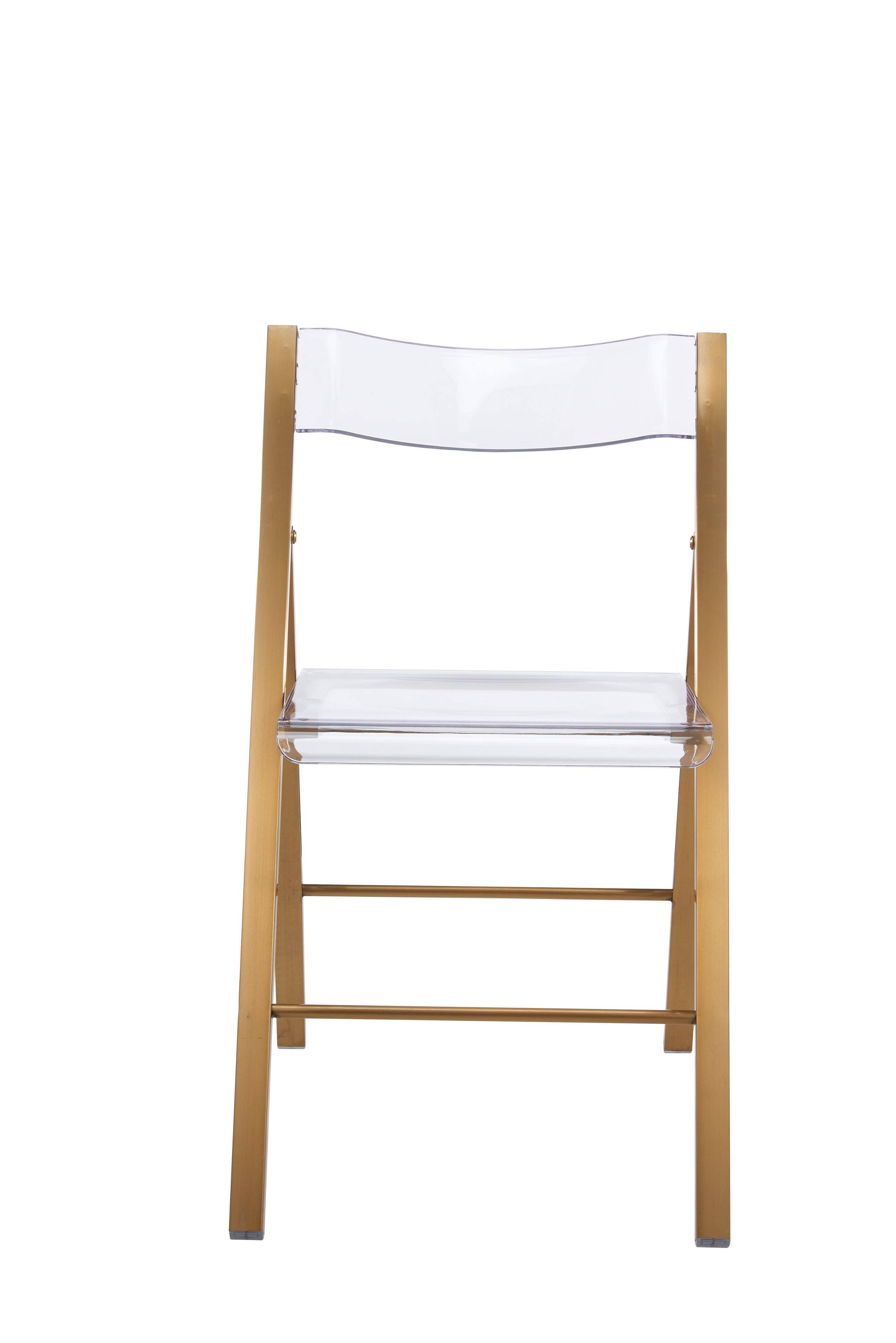 Alt View 2. LeisureMod - Menno Brushed Gold Acrylic Folding Dining Chair with Waterfall Seat & Stainless Steel Frame - Set of 2.