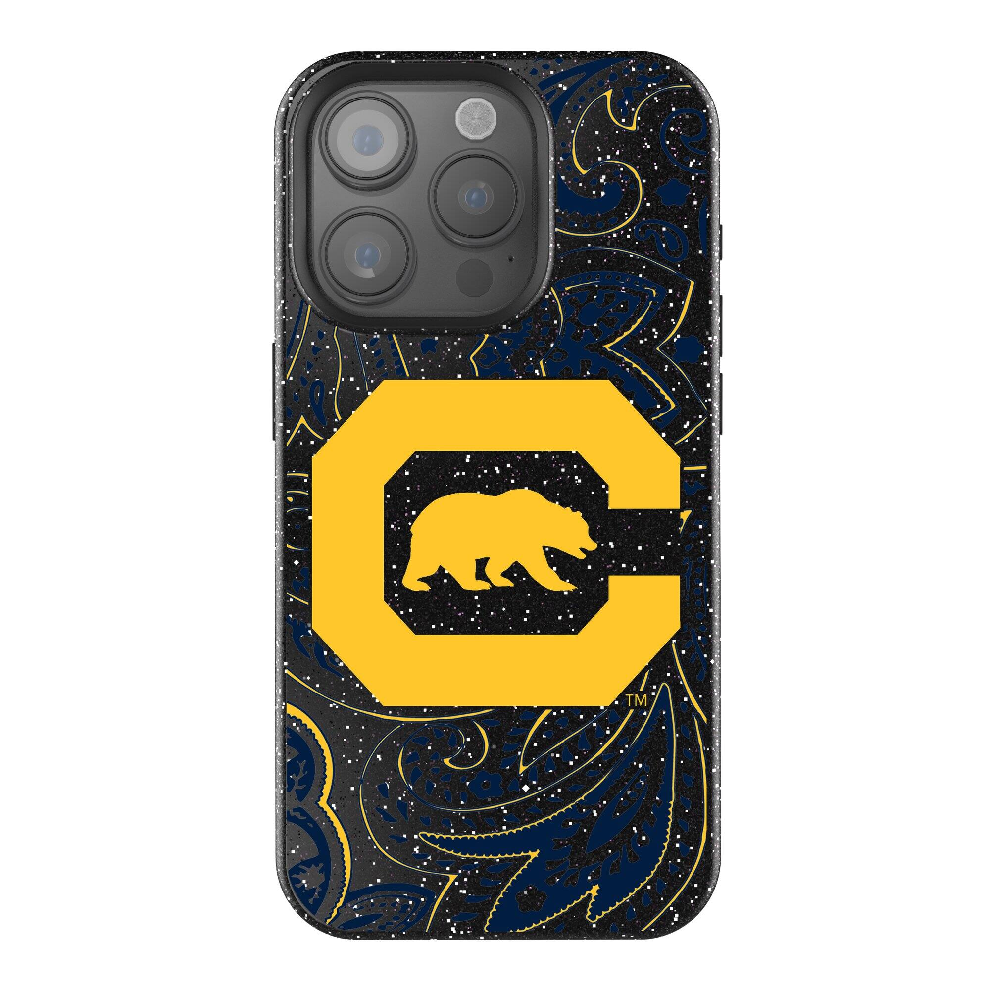 Front. Keyscaper - Cal Bears Paisley Bling iPhone Case - 15 Pro - Black.