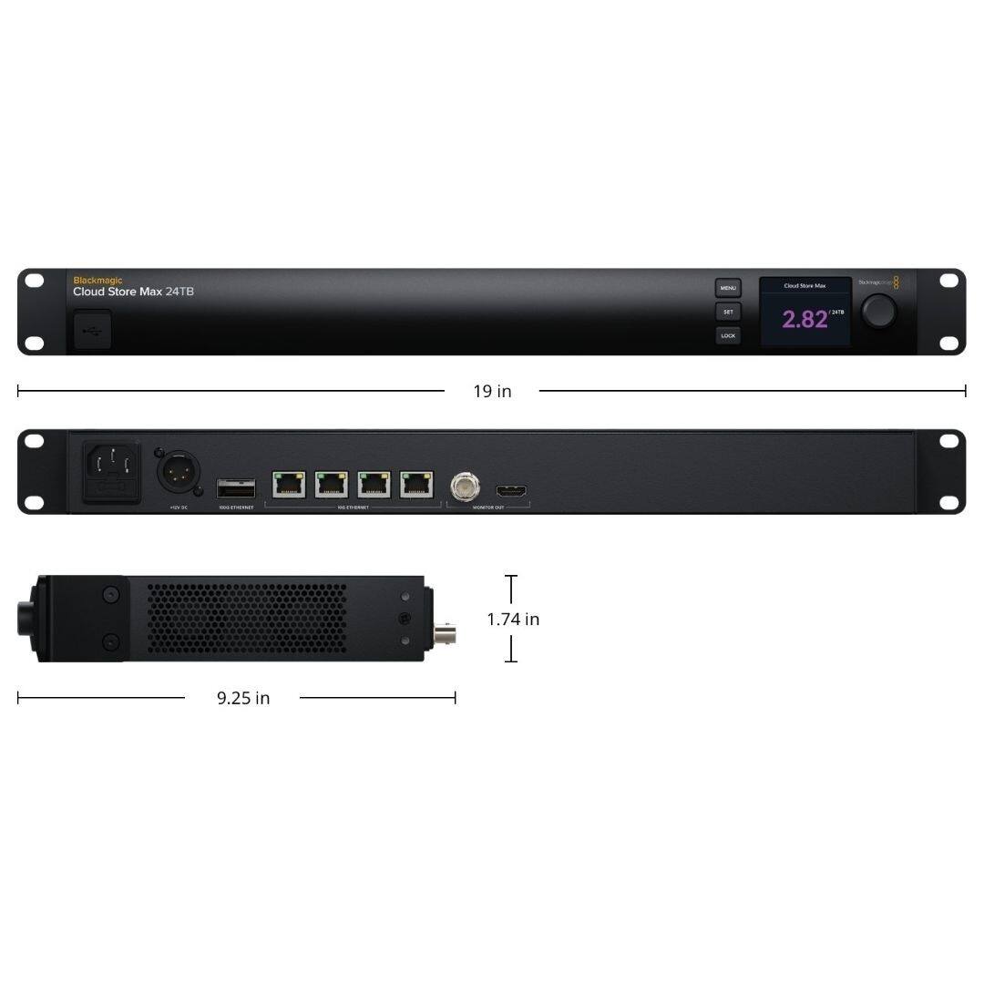 Blackmagic Cloud Store Max 24TB

- 19 in
- 1.74 in
- 9.25 in
