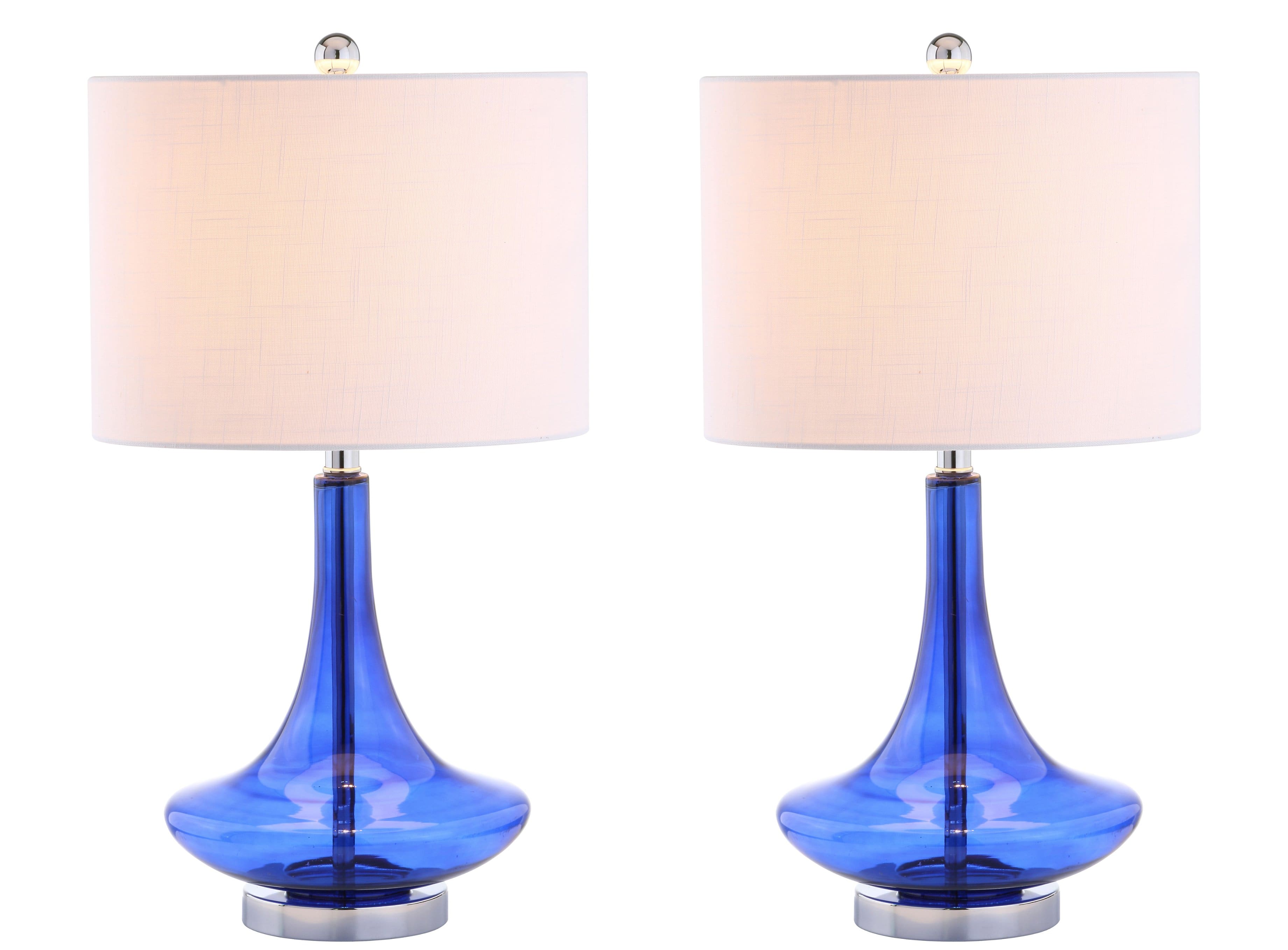 Jonathan Y - Cecile 25.5" Glass Teardrop LED Table Lamp, Cobalt/Chrome (Set of 2) - Cobalt Blue