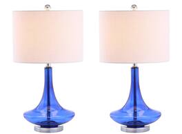 Jonathan Y - Cecile 25.5" Glass Teardrop LED Table Lamp, Cobalt/Chrome (Set of 2) - Cobalt Blue