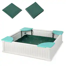 Costway - Kids Outdoor Sandbox 48.5" x 48.5" x 12.5" Large HDPE Sandpit with Oxford Cover - White