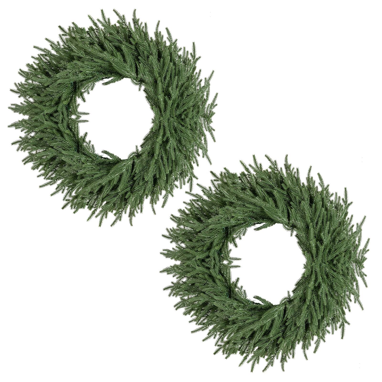 Alt View 9. Costway - Costway 2 PCS 24" Artificial Pre-Lit Christmas Wreath with 108 Branch Tips & 35 LED Lights Advent Calendar - Green.